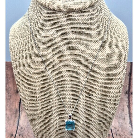 FAS Sterling Pendant Necklace Dainty Chain Drop Pendant Ice Blue Faceted Crystal - Picture 4 of 9
